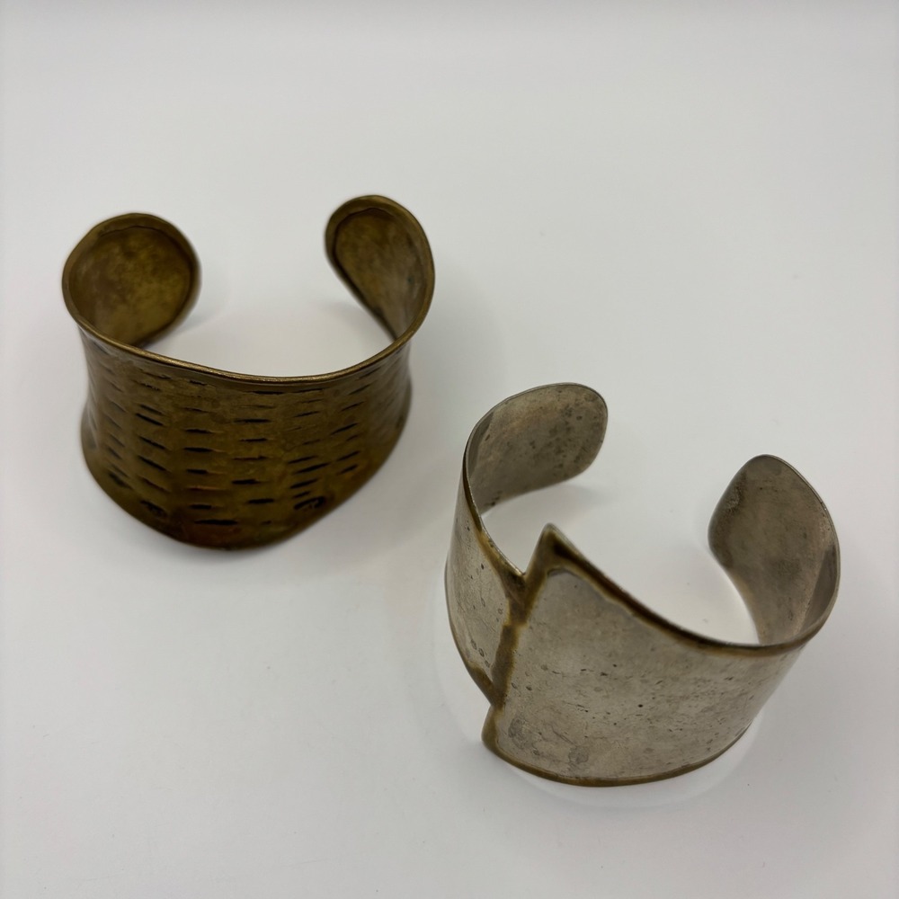 Lot of 2 Wide Artisan Cuff Bracelets Mixed Metal - Picture 2 of 13